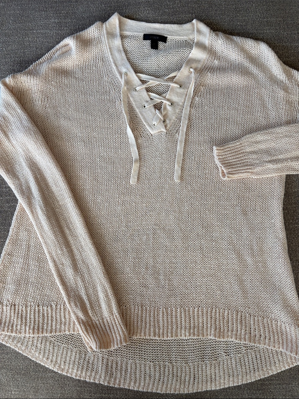 J. CREW Beach Lace-Up 100% Linen Loose Knit Sweater LN Size Medium